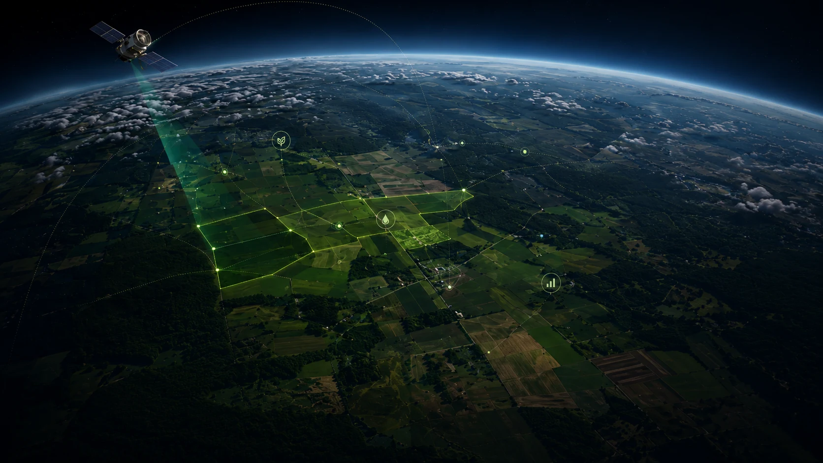 Visão orbital de áreas agrícolas conectadas por dados de satélite